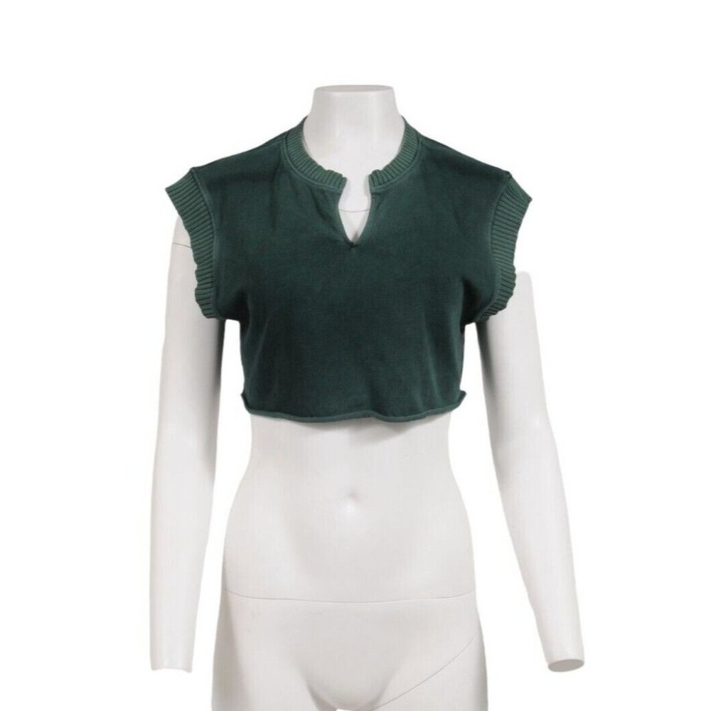 Cotton Citizen Women V Neck Crop Top Small Acid Wash Green Sleeveless Vest Shirt